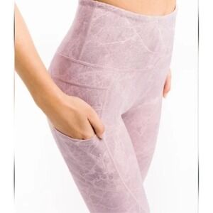 Zyia Pink Digital Granite Light N Tight Leggings Marble Pink Gray Pockets Sz 12